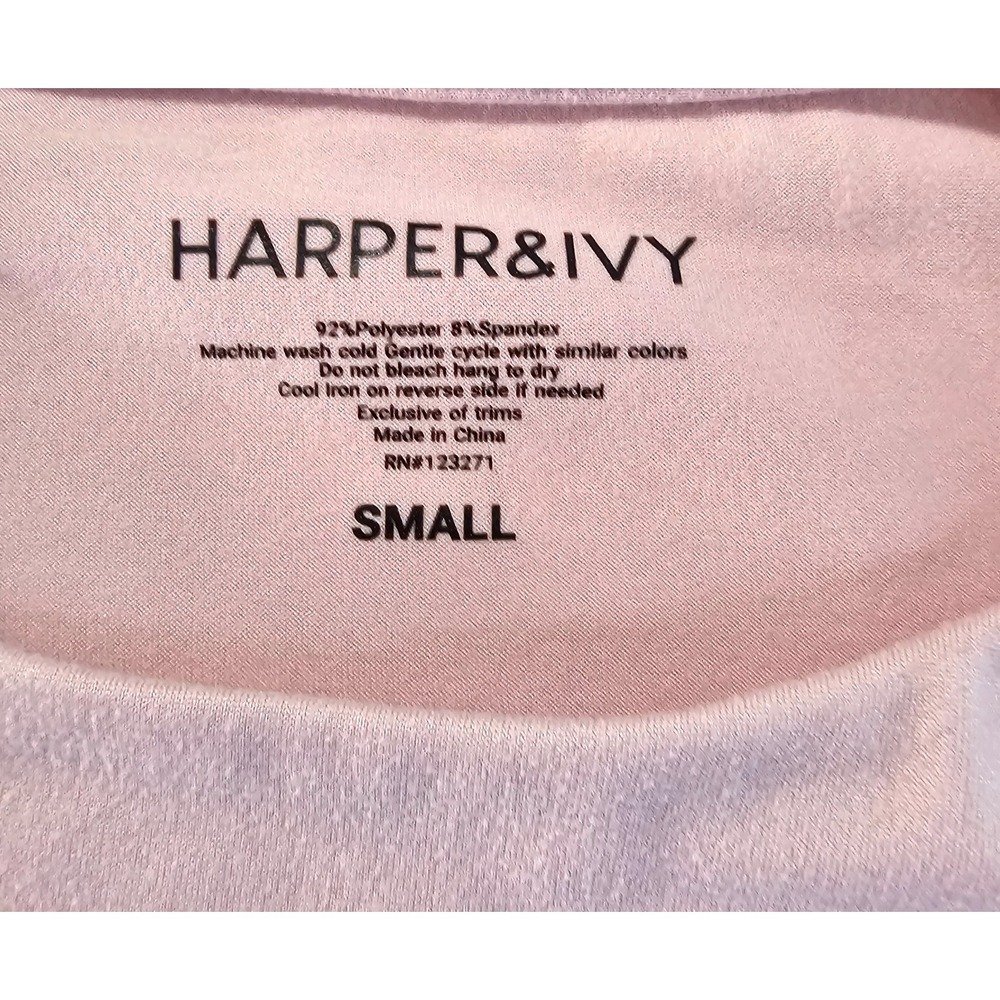 Harper & Ivy Womens Light Pink Short Sleeve Top Small Stretch Fitted Basic Tee - Picture 3 of 3